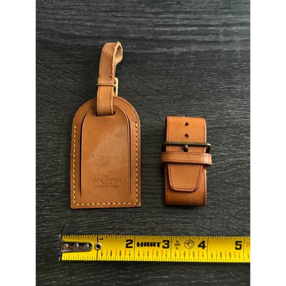 Authentic Louis Vuitton Vachetta Leather Name Luggage Tag And Poignet Set SN929 - Picture 3 of 5